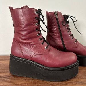 Leather burgundy platform boots